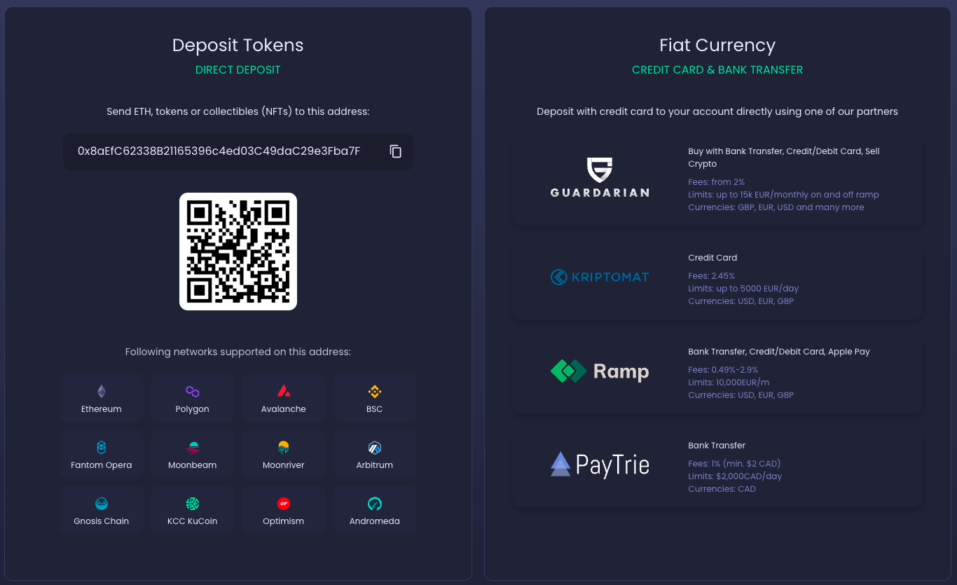 Ambire Wallet deposit address and QR code