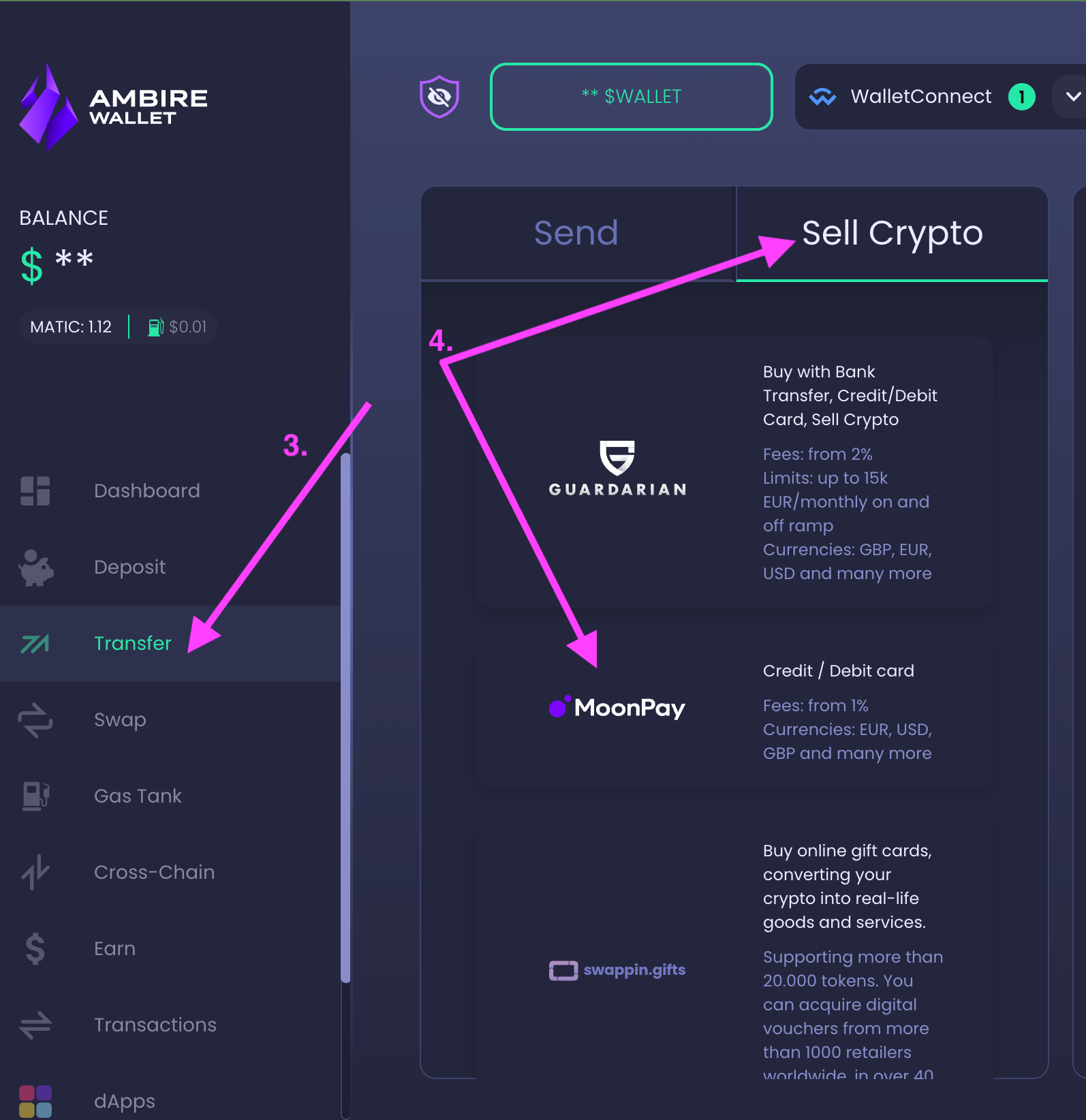 A screenshot showing the steps to funding MoonPay crypto on/off-ramp 2 of 2