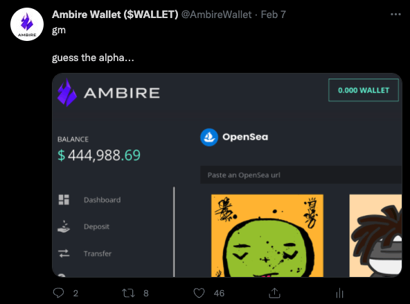 A Twitter post by Ambire Wallet's account