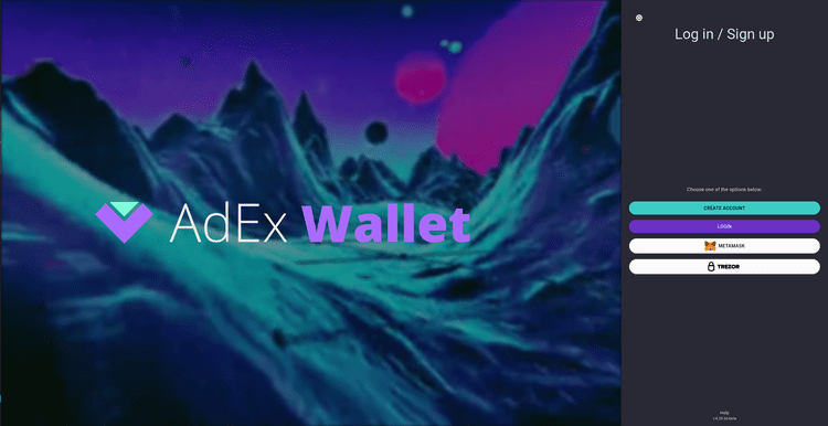 Old AdEx Wallet login screen