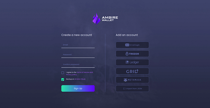 Ambire Wallet login page