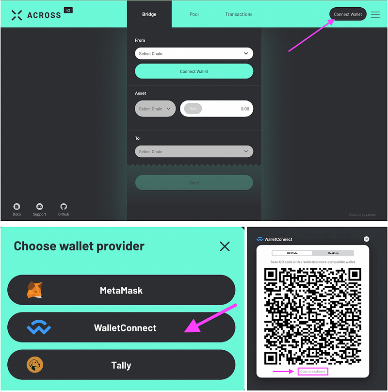Connecting Ambire Wallet to Across Protocol via WalletConnect