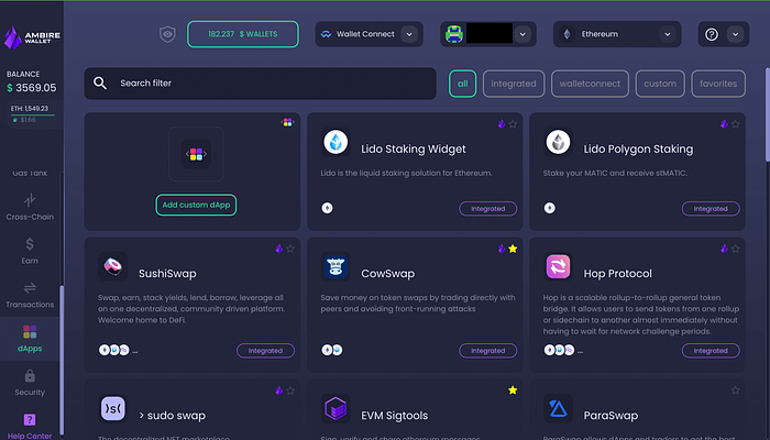 The dApp catalog in Ambire Wallet