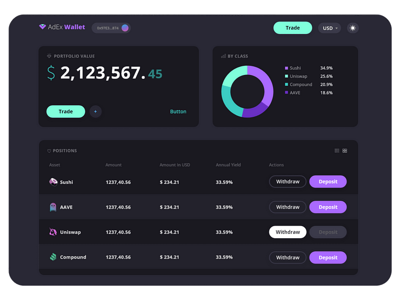 The dashboard Ambire Wallet showing token balances (formerly AdEx Wallet)
