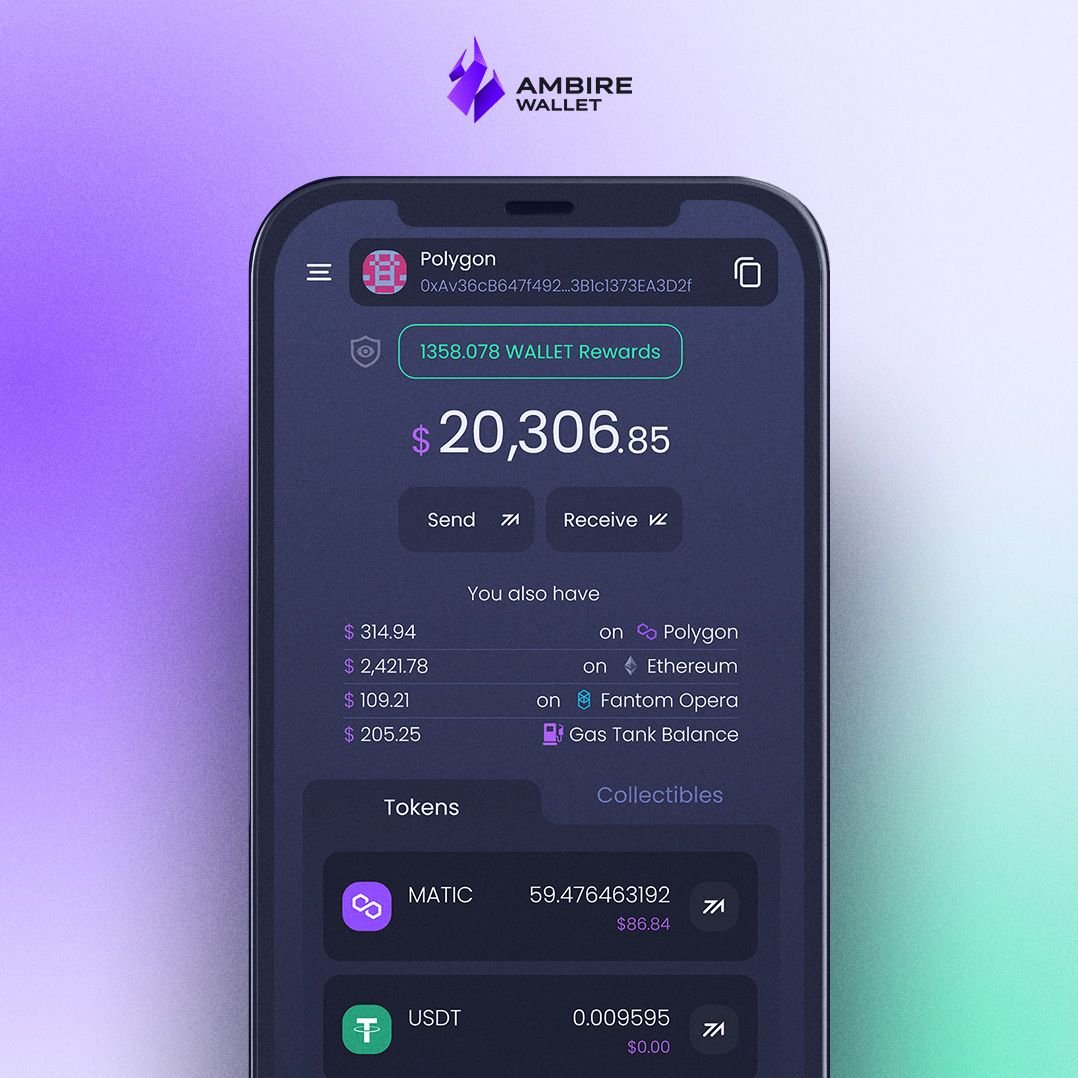 Ambire Wallet mobile app's dashboard