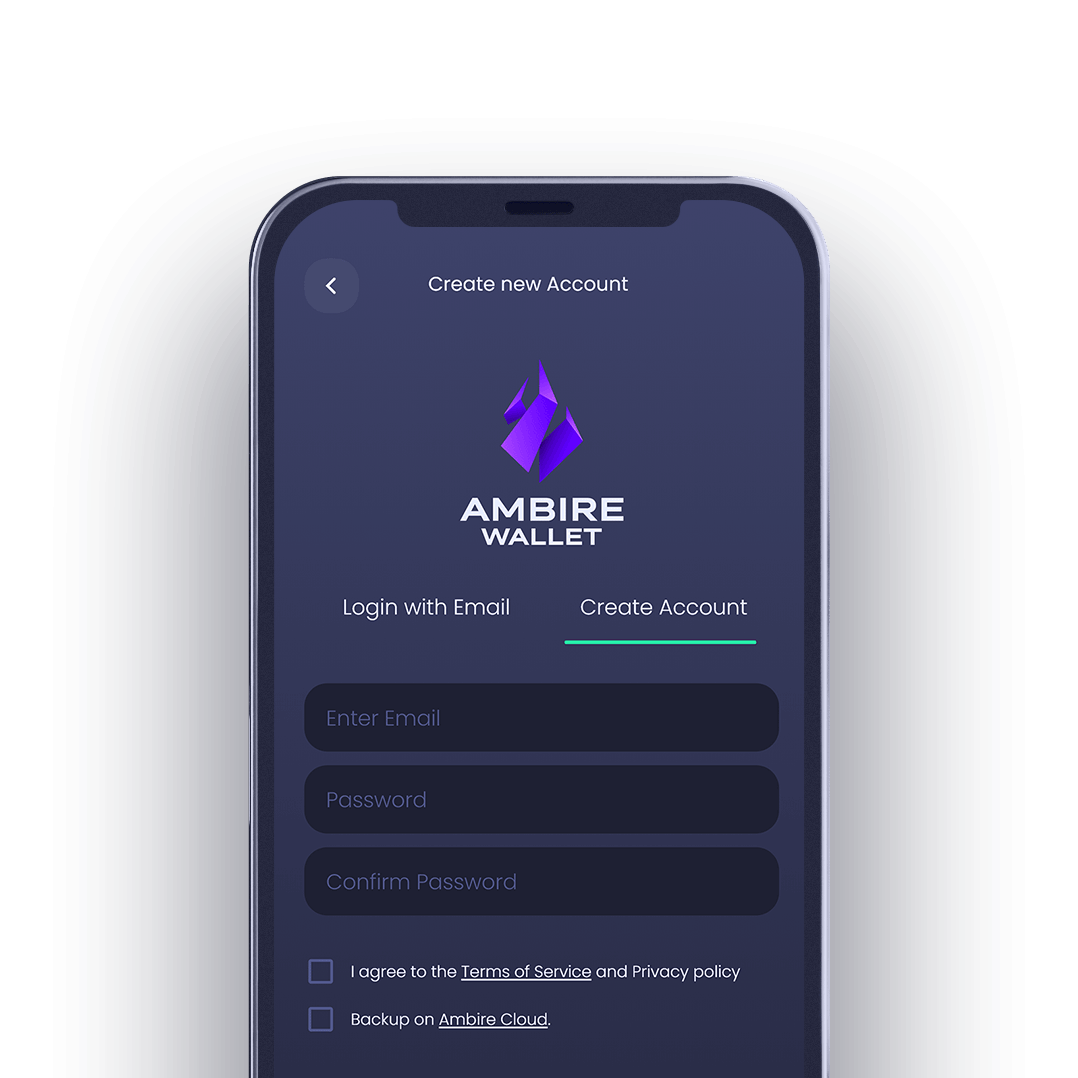 Ambire Wallet Mobile App Registration Screen