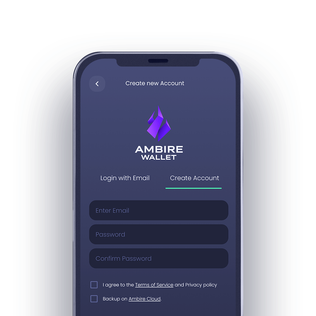 Ambire Wallet Mobile App Registration Screen