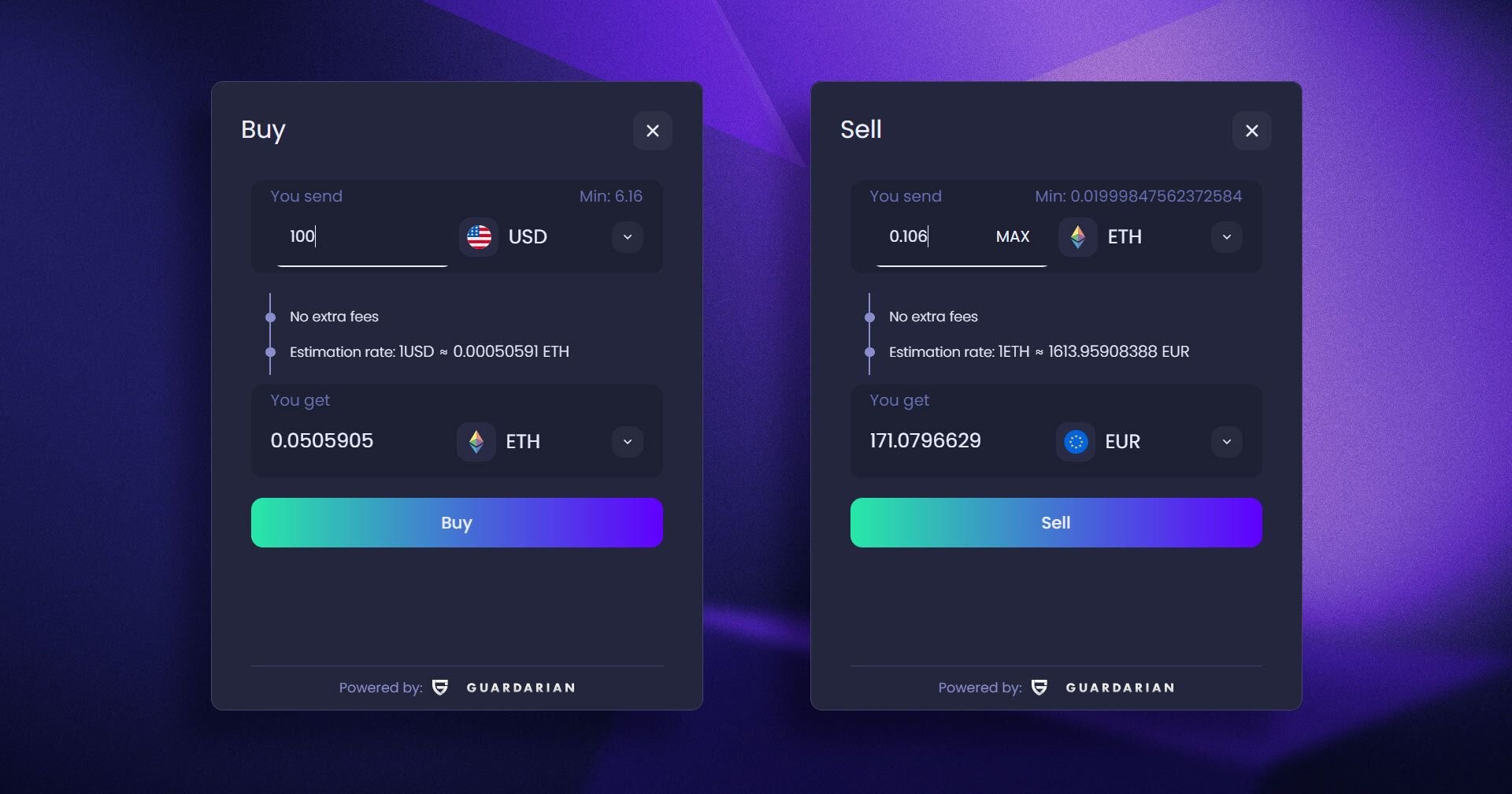 Guardarian on/off-ramps in Ambire Wallet