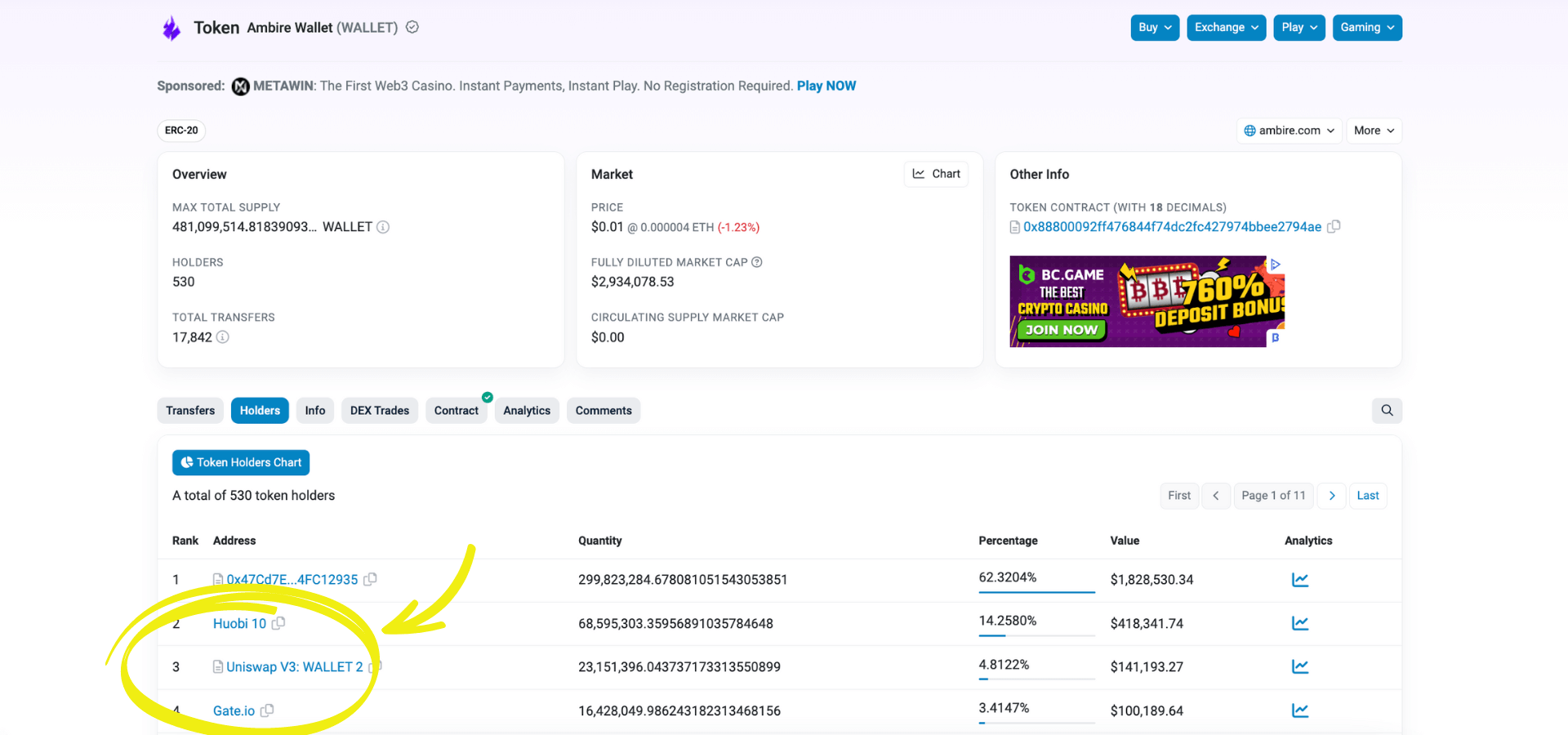 Ambire WALLET token holders on Etherscan