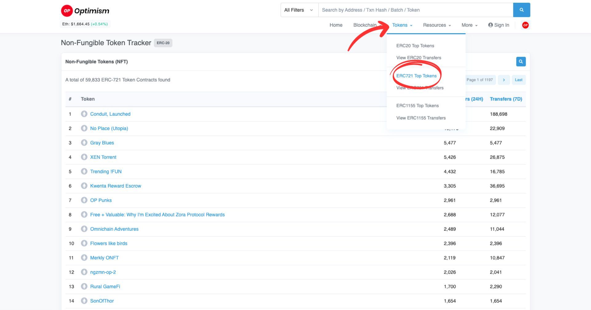 Non-Fungibale Token Tracker on Optimistic Etherscan