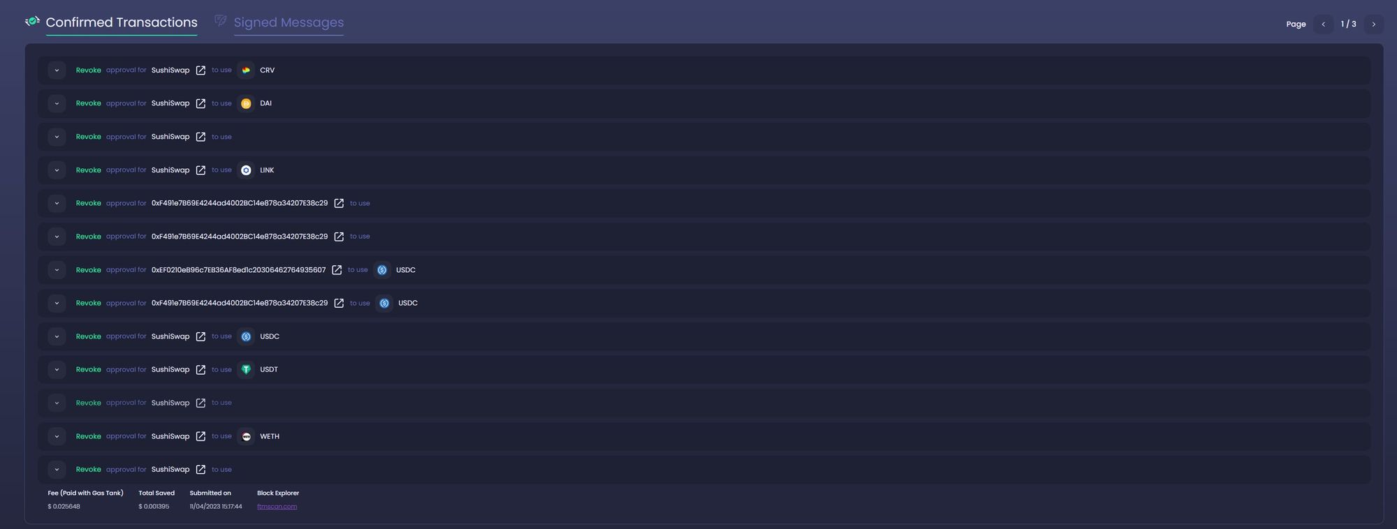 An example of revoking approvals (all in one transaction) in Ambire Wallet using revoke.cash