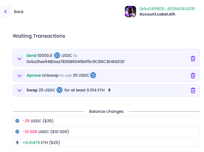 A preview of the superior transaction simulation in the Ambire Wallet browser extension