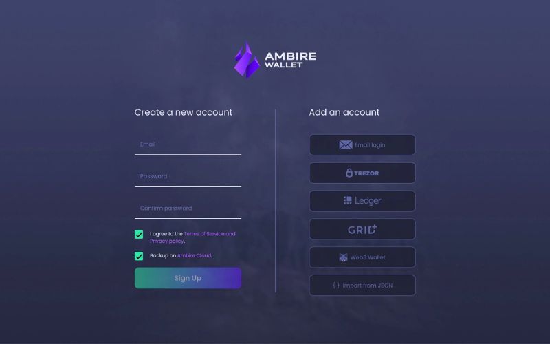 Create a new account on Ambire's web wallet