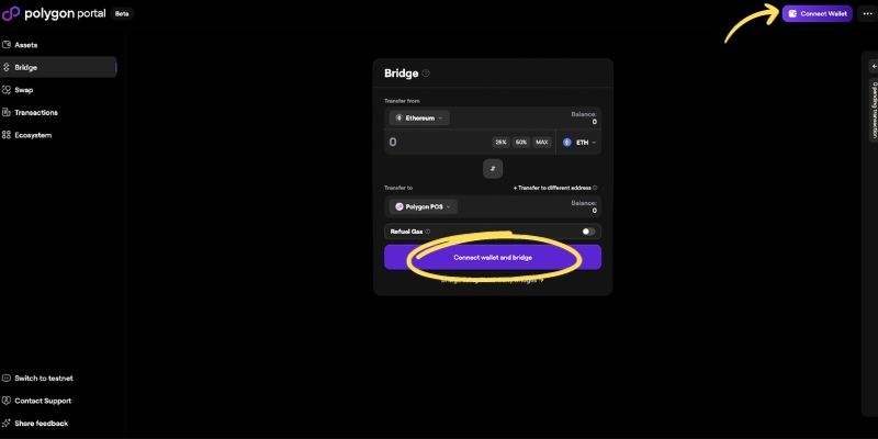 Connect your wallet to use the Polygon bridge on the Polygon Portal