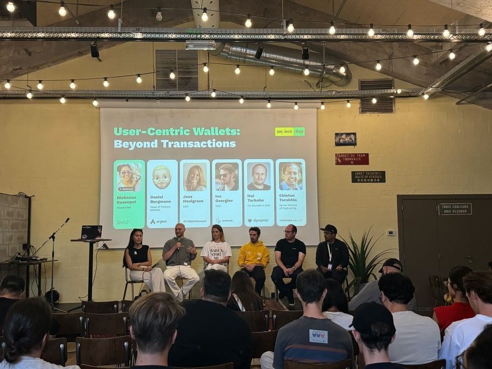 Ivo Georgiev on stage with other panelists talking about user-centric Wallet UX