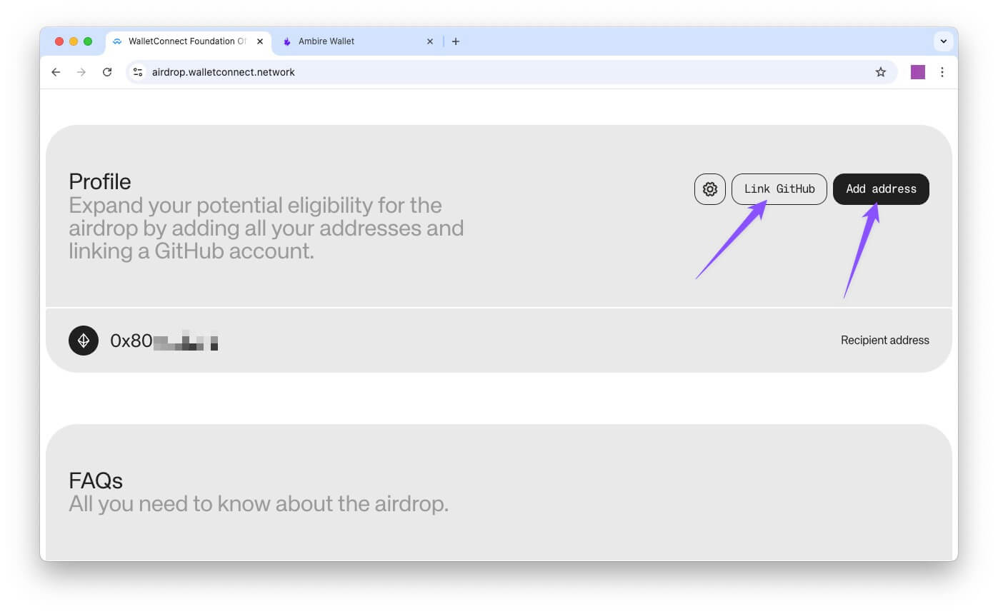 Adding additional addresses and linking GitHub to expand eligibility potential for the airdrop