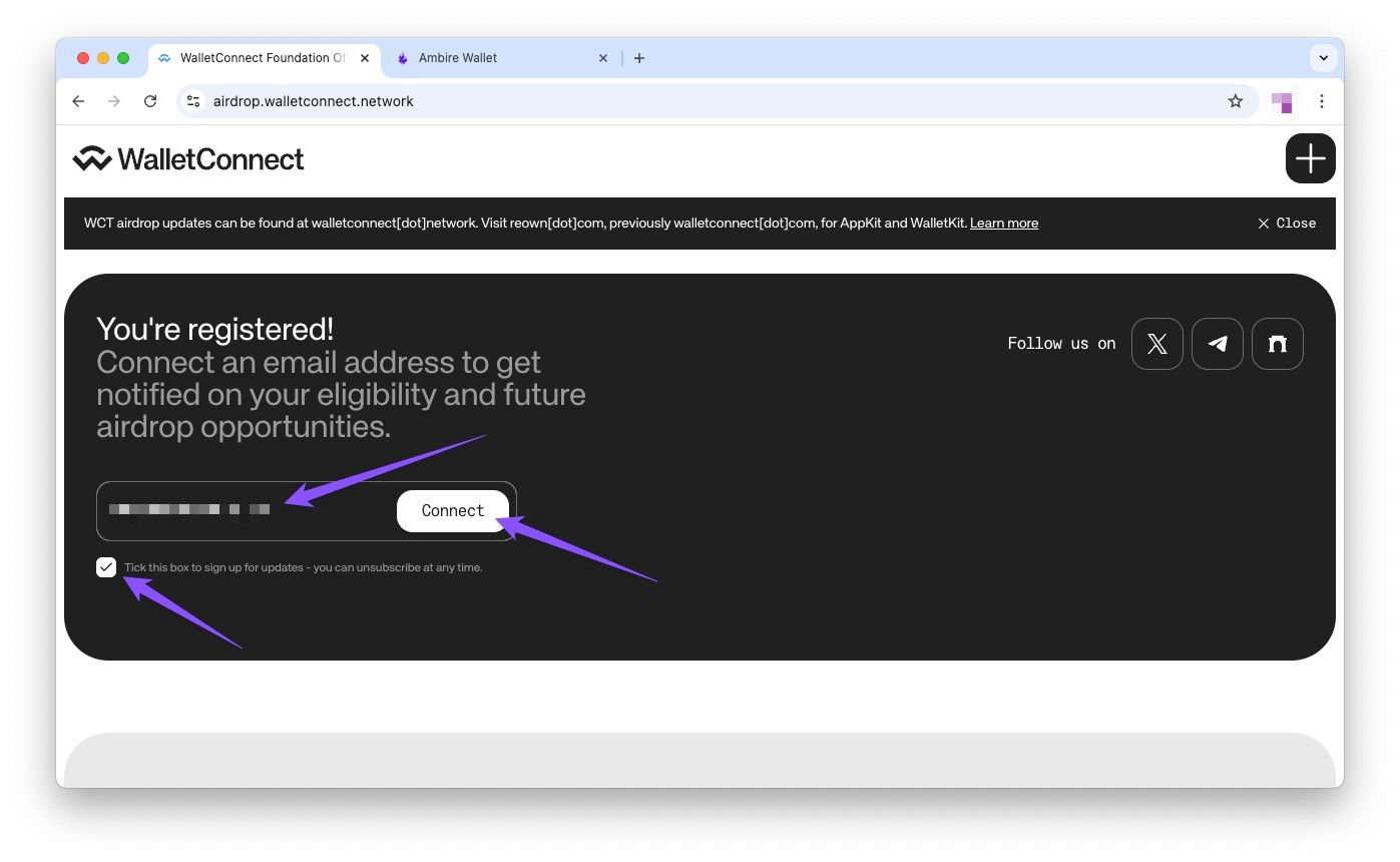 Connecting an email address to get notified about eligibility