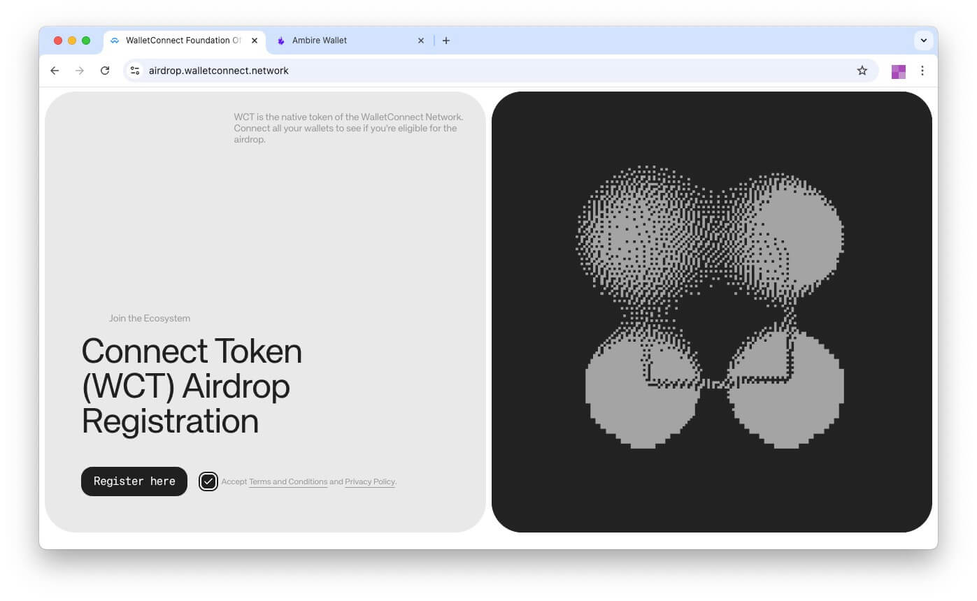Connect token (WCT) airdrop registration