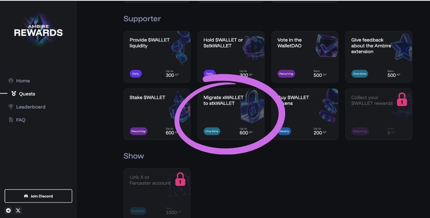 Select Migrate to $stkWALLET quest
