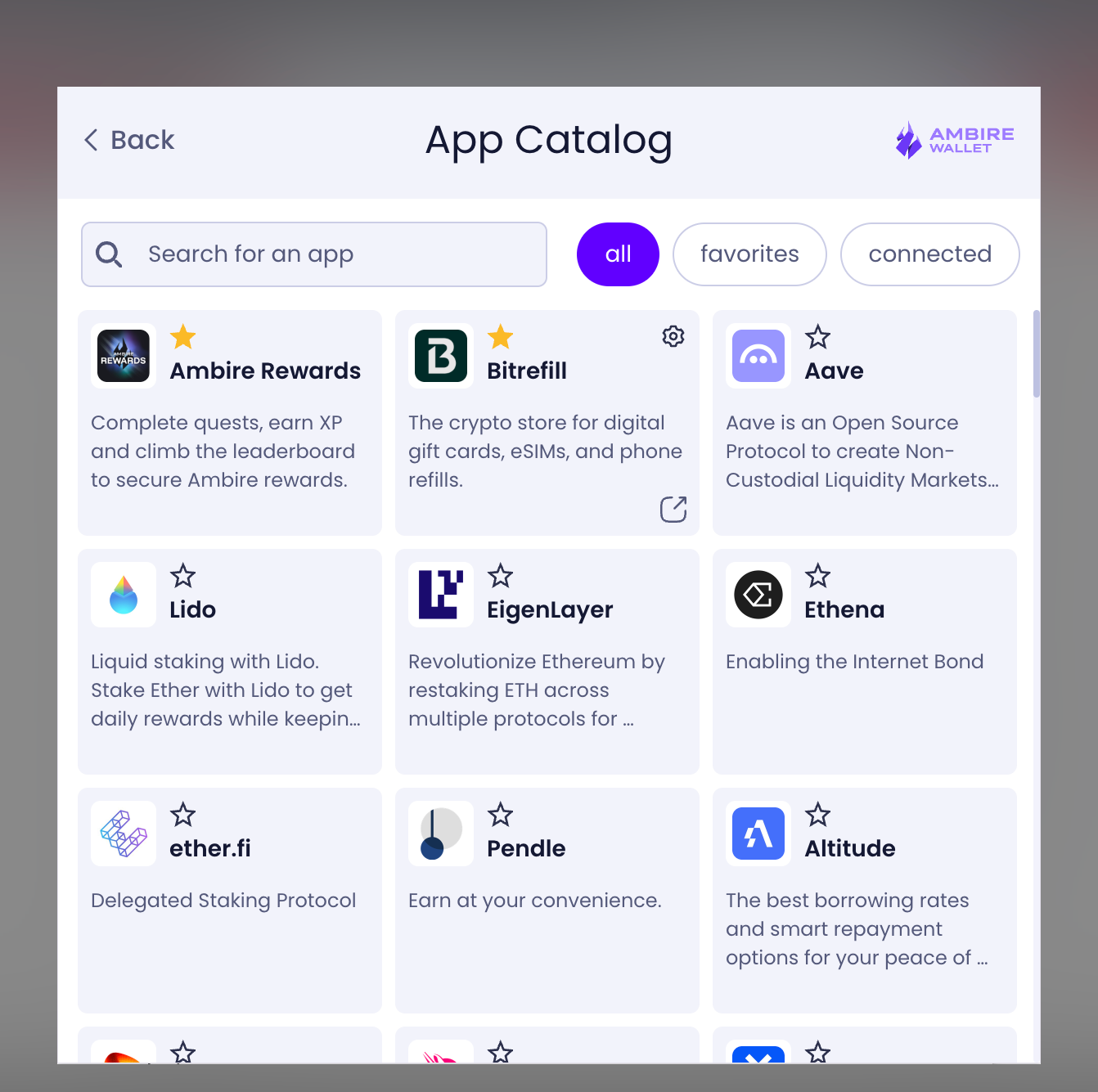 Bitrefill store in Ambire's App Catalog