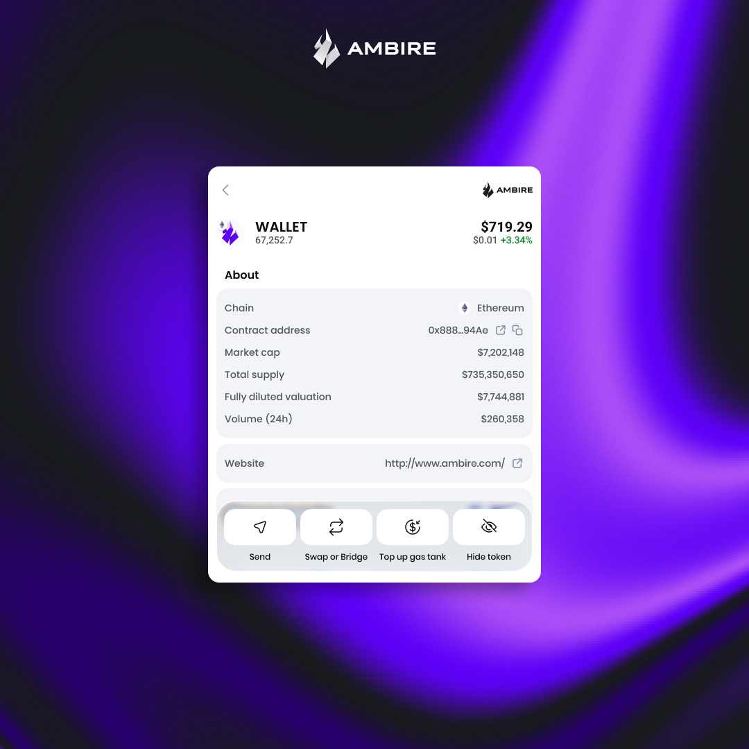 updated token page in Ambire extension