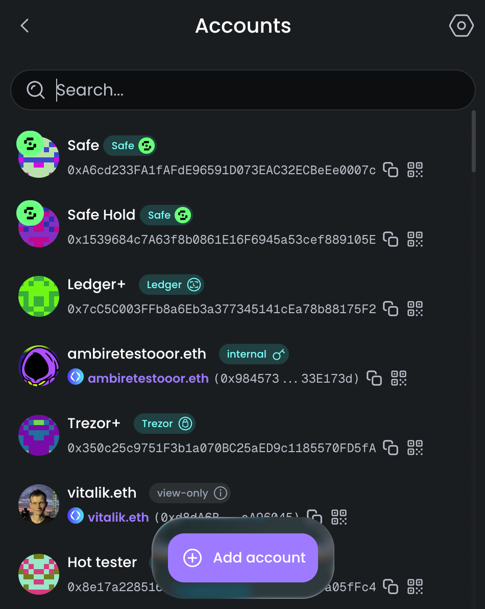Safe accounts imported in Ambire