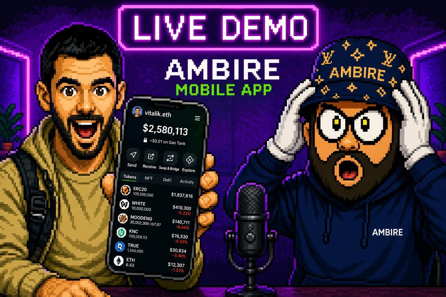 Ivan and Cinesius giving the Ambire mobile app its first public demo.